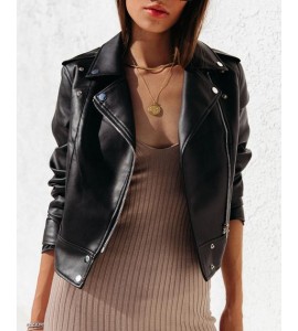 Gramercy Pocketed Faux Leather Moto Jacket - Black