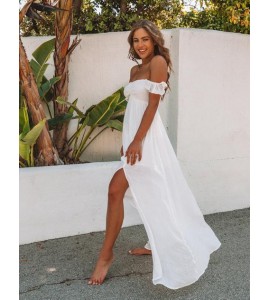 PREORDER - Can’t Hurry Love Off The Shoulder Maxi Dress - Off White