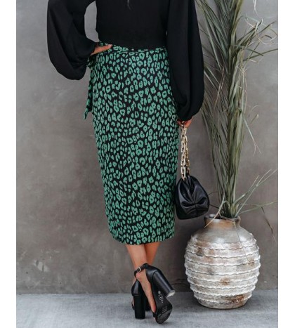 Whirlwind Leopard Print Wrap Midi Skirt