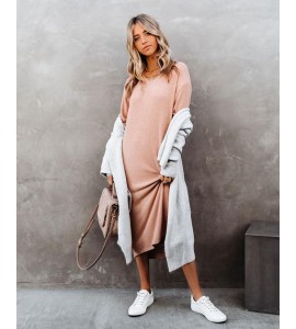 Coley Pocketed Hooded Knit Midi Dress - Apricot